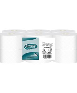 Papel Higiénico Jumbo Amoos 100% Pura Celulose, ecolabel, 180 mt, 2F, 12 rolos